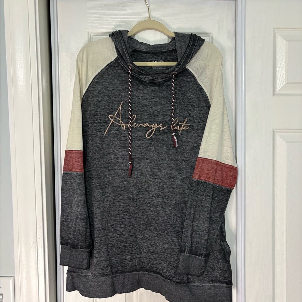 Lane Bryant Charcoal Hoodie with Red and White Accents